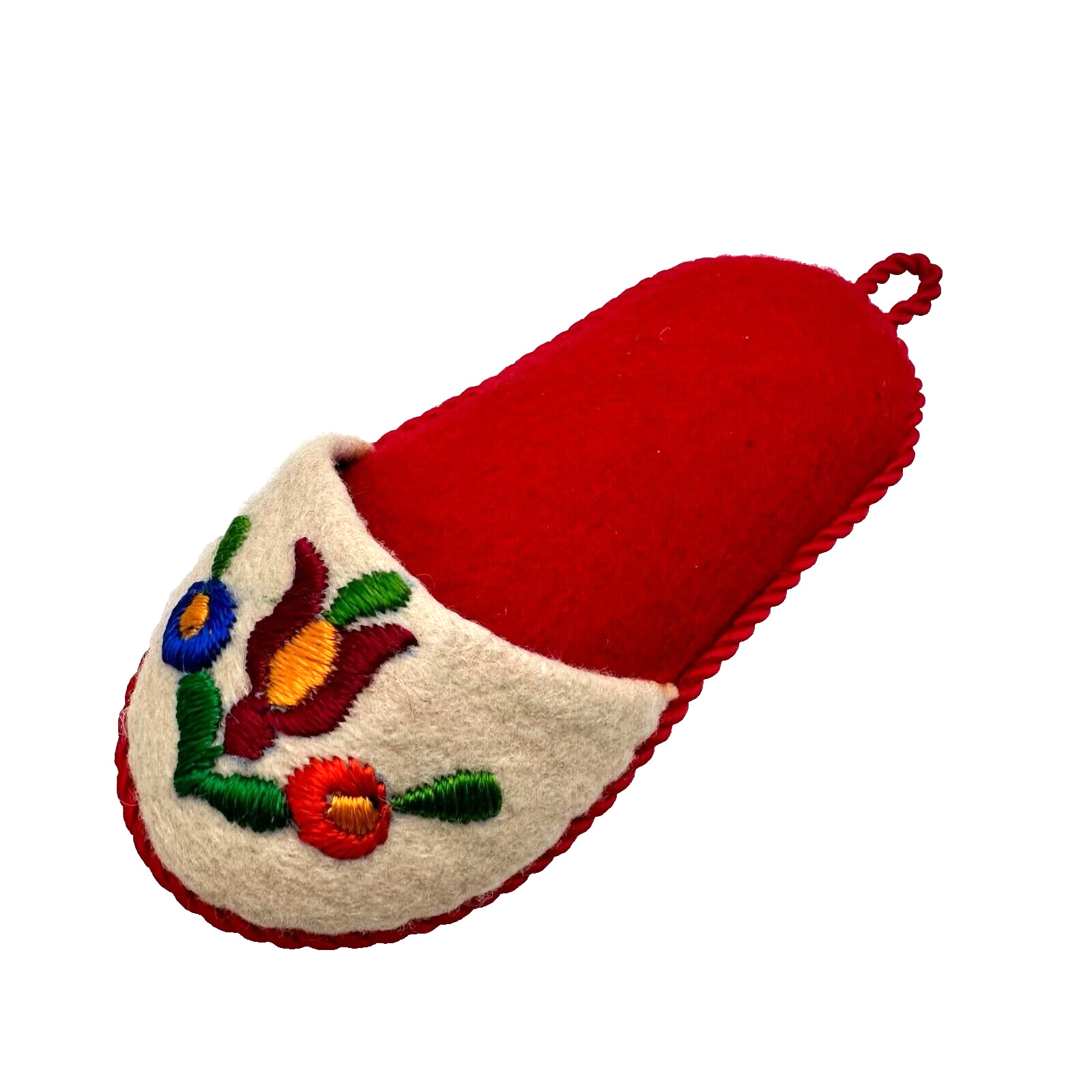 Vintage Hungarian Embroidered Felt Shoe Wall Hanging Ornament 5.25 Inches