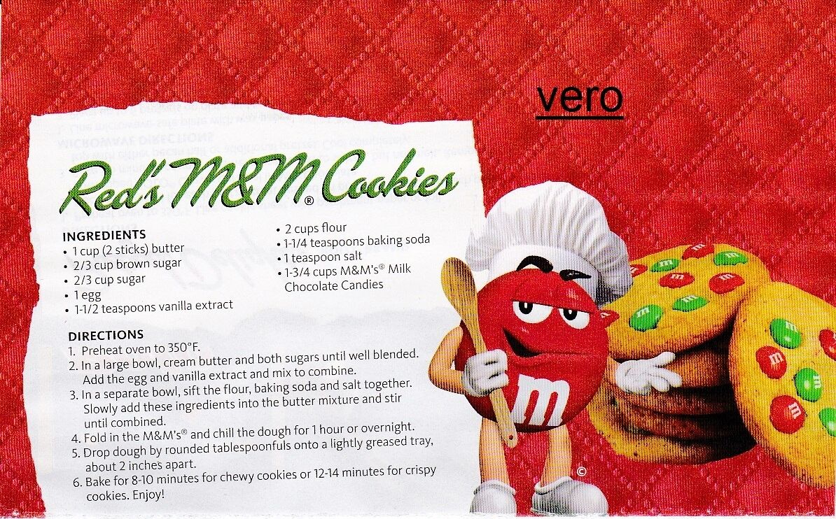 2013 magazine ad M&M\'s  RED\'S COOKIES  mms M&M candy advertisement print recipe