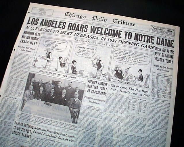 Notre Dame Fighting Irish Football Knute Rockne Last Coach Game 1930 Newspaper