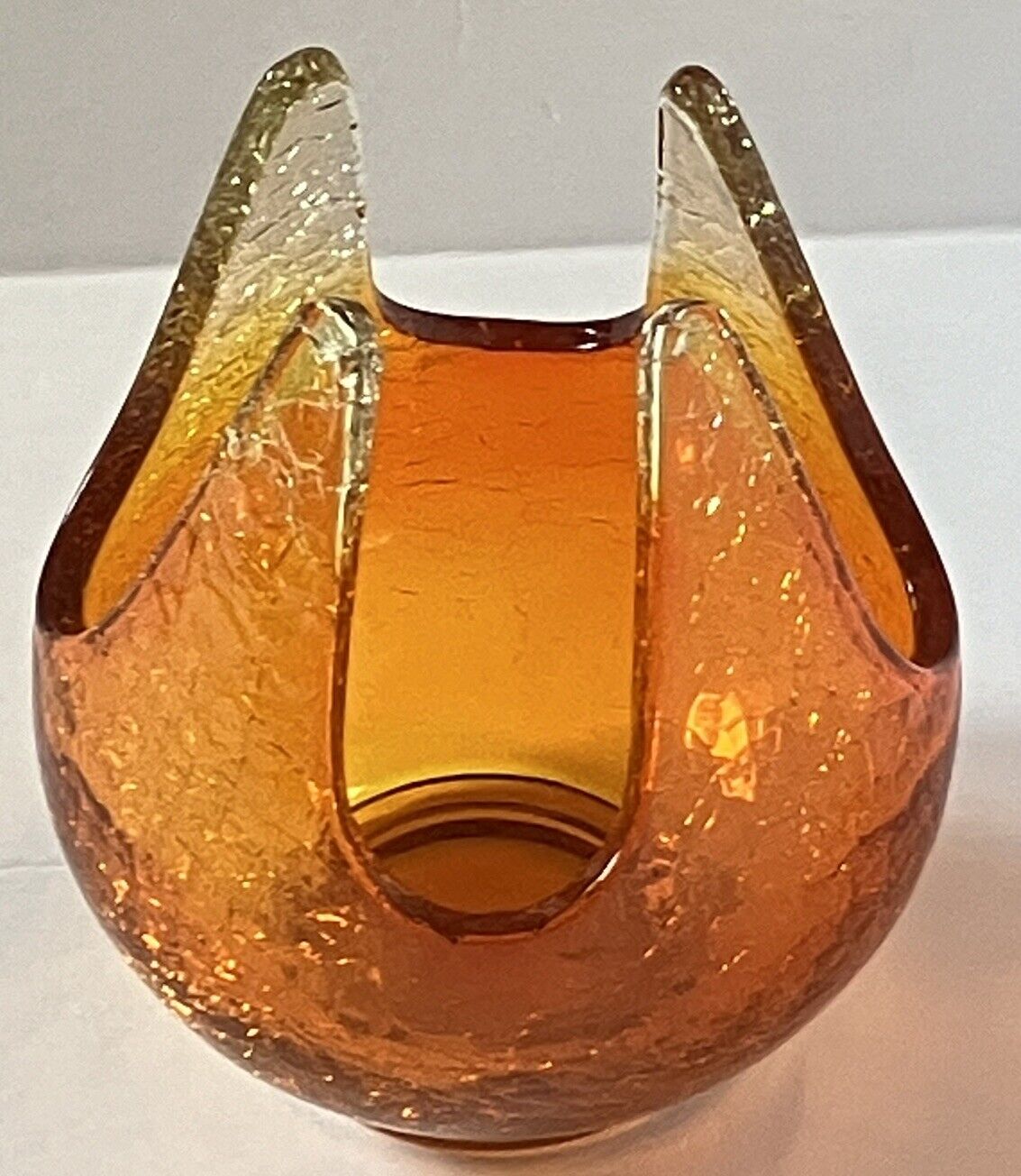 Vintage Orange Crackle Glass Candle Holder/Patio Tea Lite 5 Inches