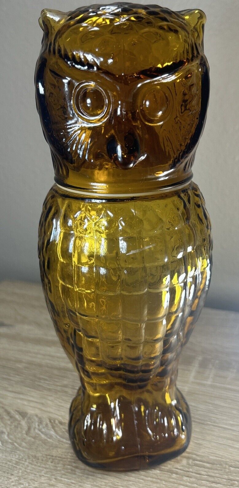 Vintage Unique Amber Glass Owl Decanter