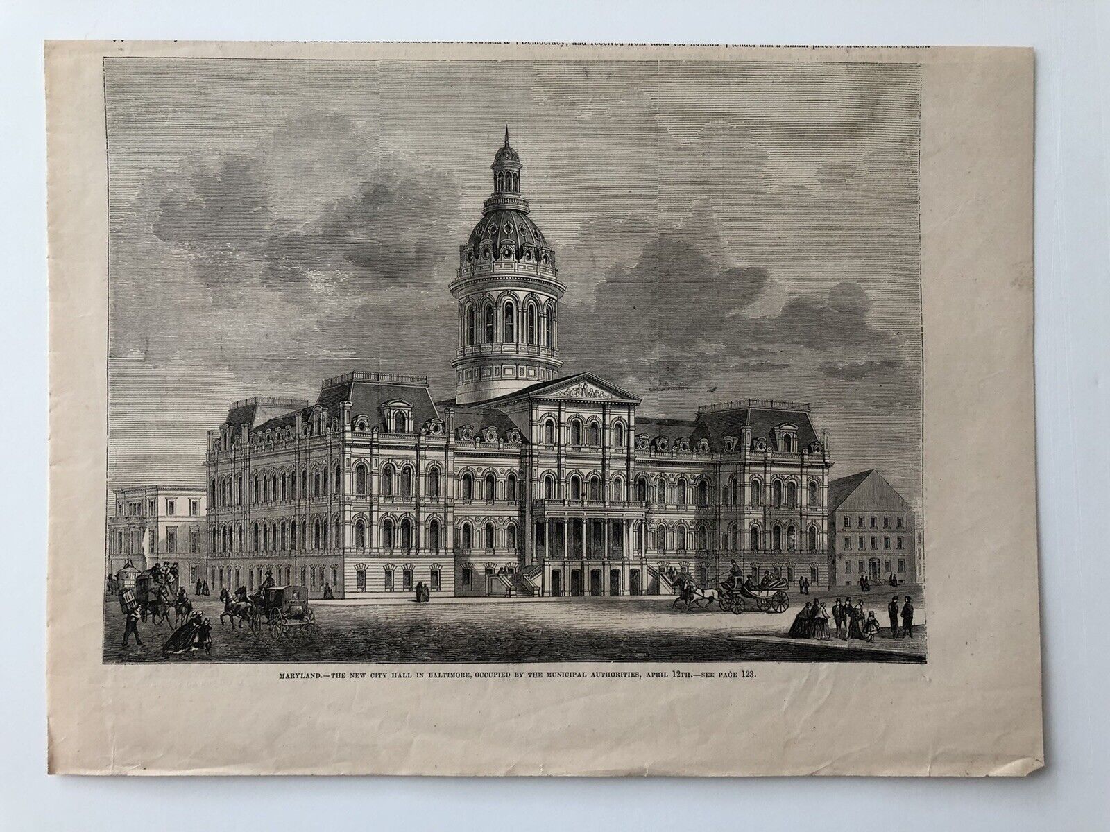 1875 Leslies Antique Print New City Hall At Baltimore Maryland #101021