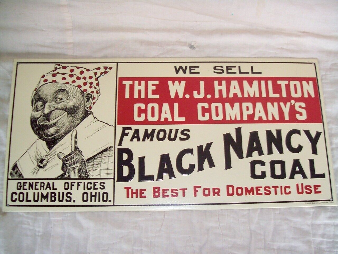 W.J. Hamilton Coal Co. Nancy Coal Store Advertising Tin Sign  GAS OIL