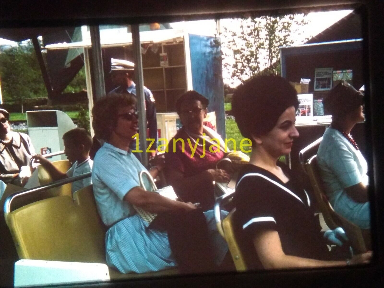 3Z20 VINTAGE Photo 35mm Slide RETRO WOMEN ON TROLLEY TOURING FACILITY GUIDE