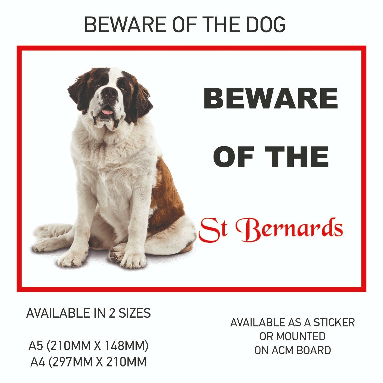 Funny Beware of the St Bernards 2 Dog Vinyl Car Van Decal Sticker Animal DS59