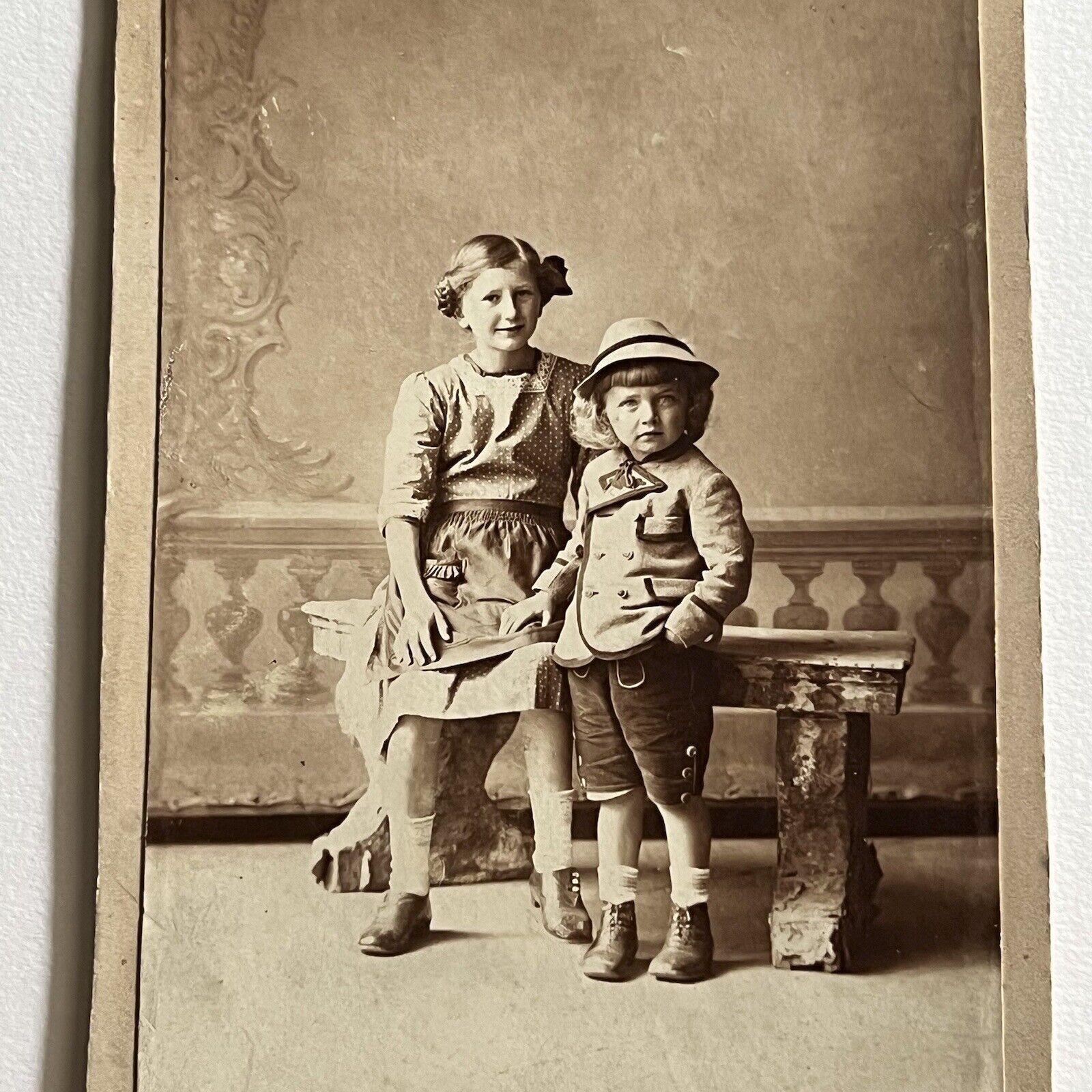 Antique Cabinet Card Photograph Adorable Children Germany Sweet Attire Siblings