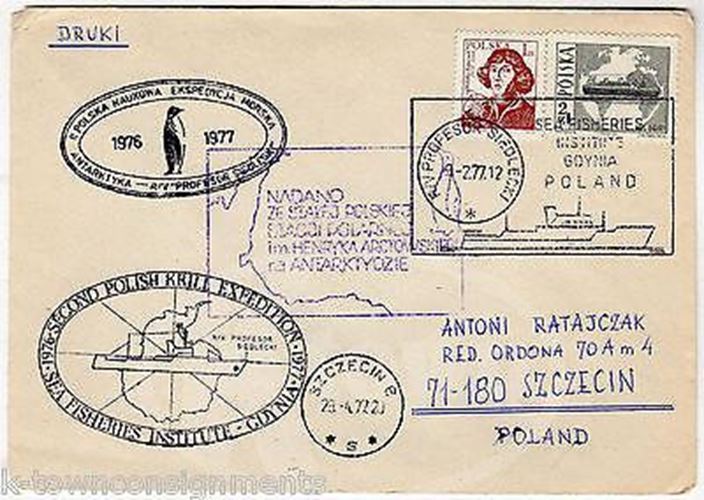 Polish Krill Expedition Antarctica Vintage Postal Stamp Mail Cover 1977