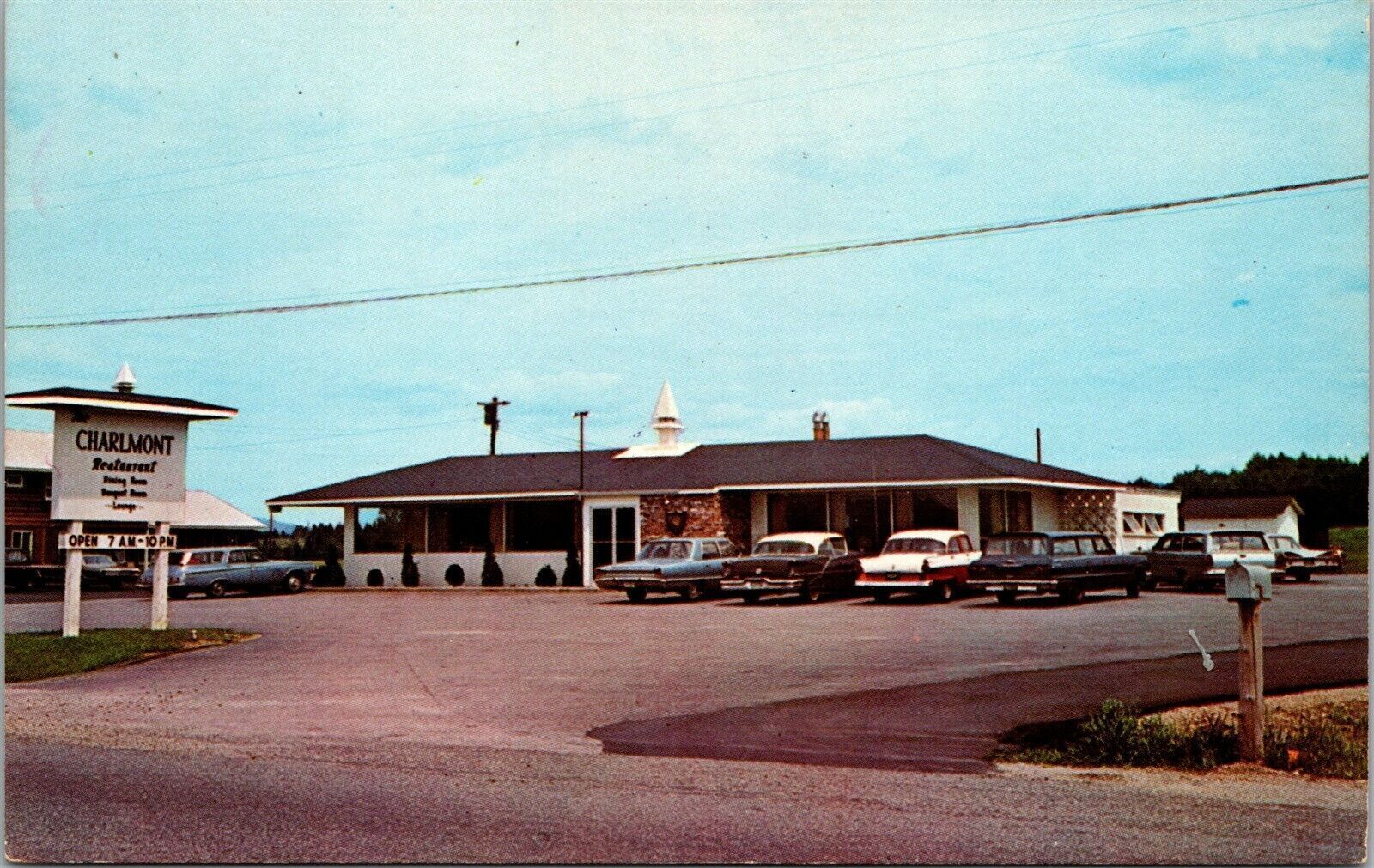 Vtg Morrisville Vermont VT The Charlmont Restaurant Old Cars 1960s Postcard