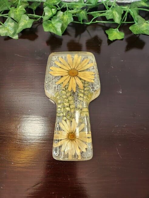 Vintage Retro Lucite Acrylic Resin Spoon Rest 6.5” Dried Flowers Kitchen Spring
