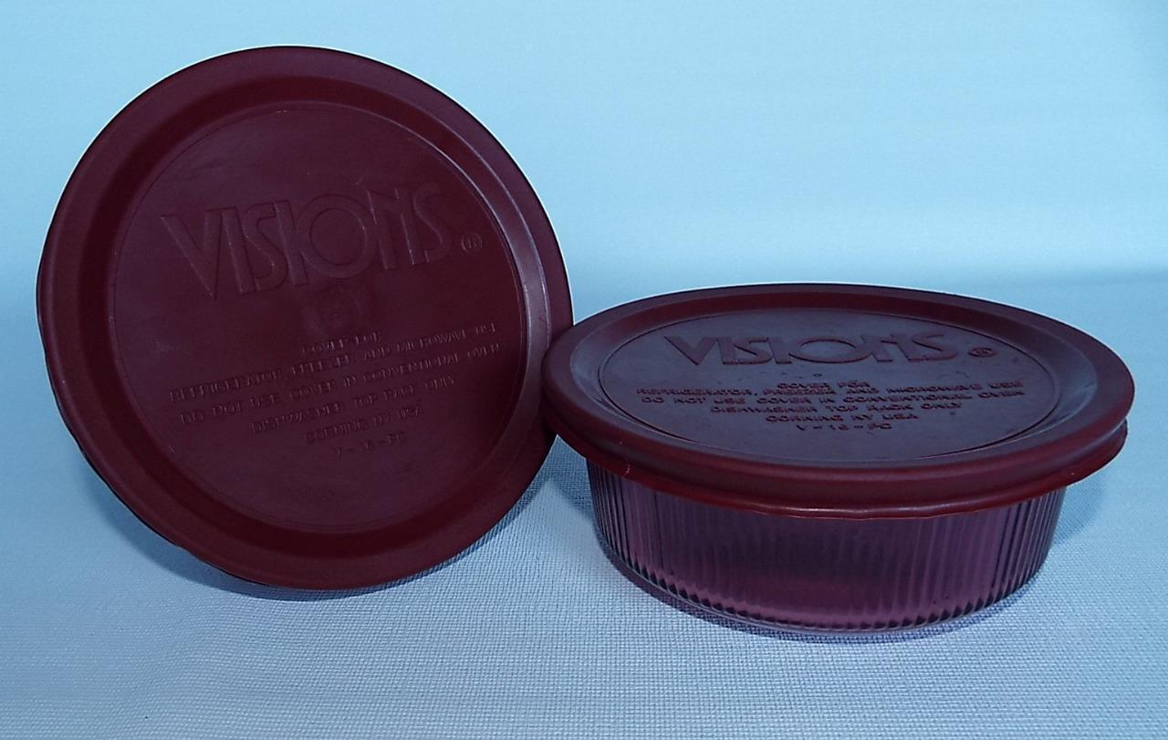 Corning Vision Ware USA Cranberry Bowl C-16- B 1 Pint w/ Lid V-16-PC Set 2 VTG