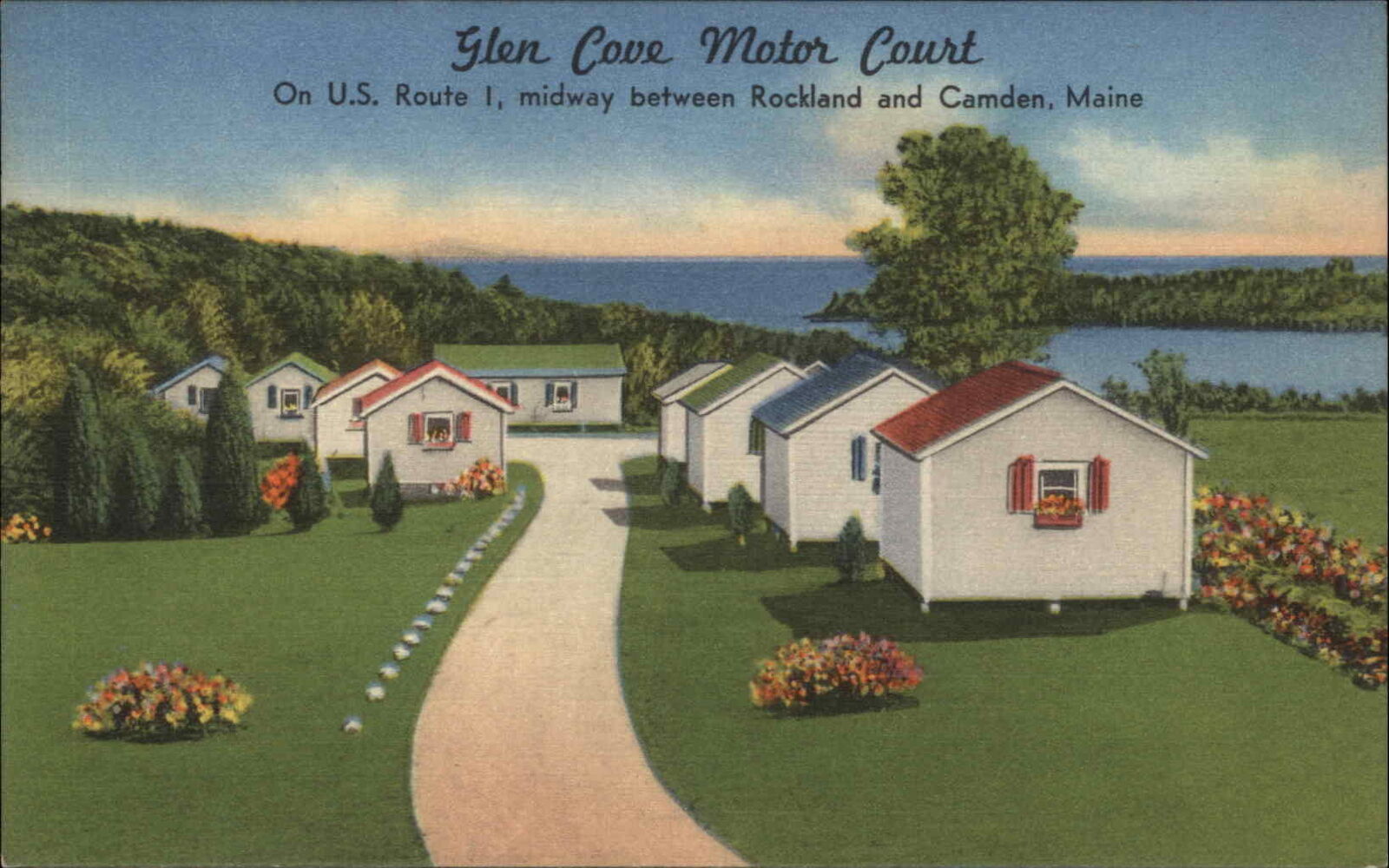 Rockport Maine ME Glen Cove Motor Court c1940s-50s Linen Postcard