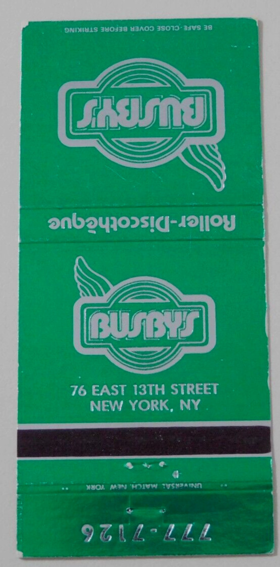 BUSBY\'S ROLLER DISCOTHEQUE MATCHBOOK COVER * NEW YORK, NEW YORK