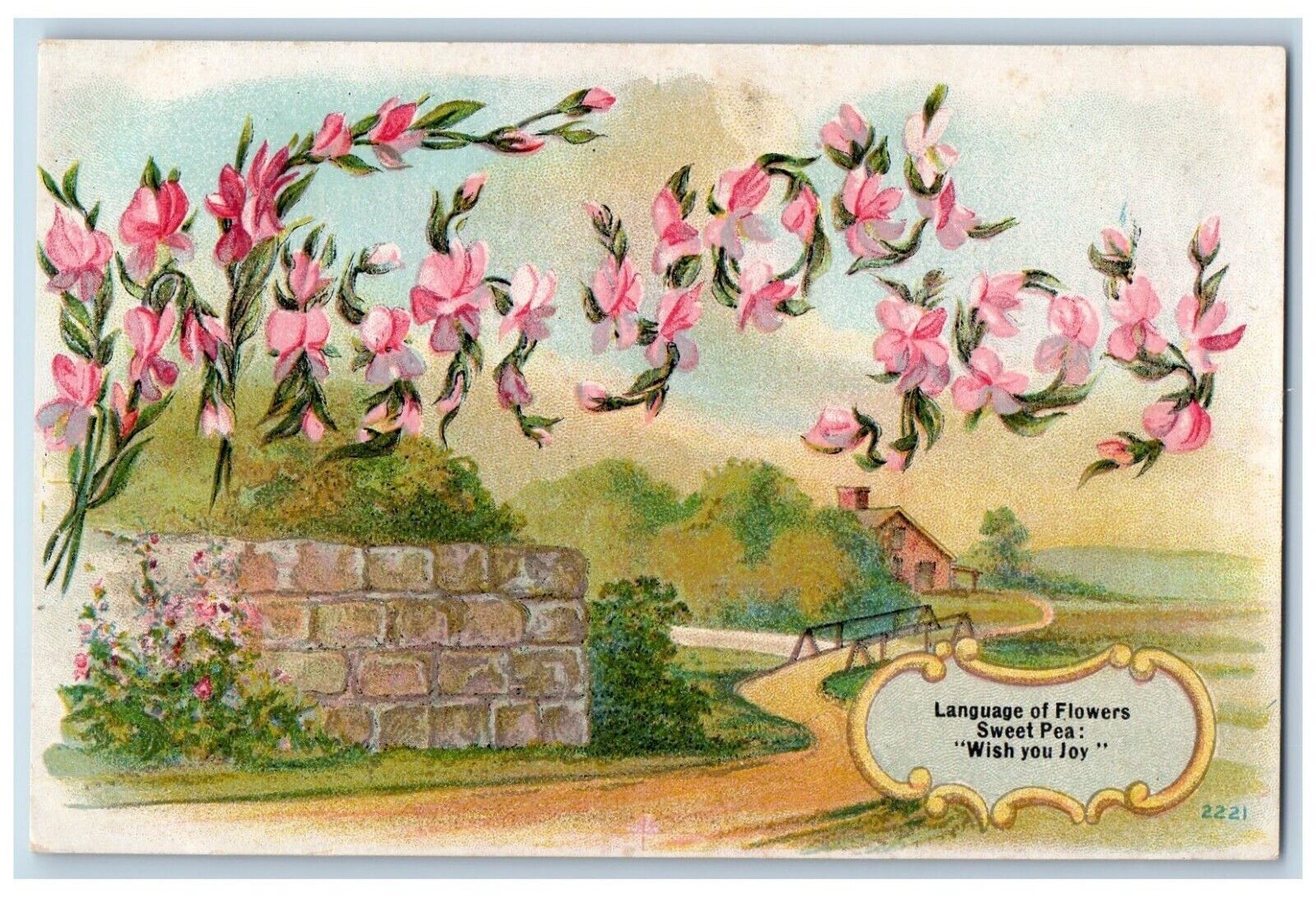 Language Of Flowers Postcard Sweet Pea Wish You Joy c1910\'s Unposted Antique