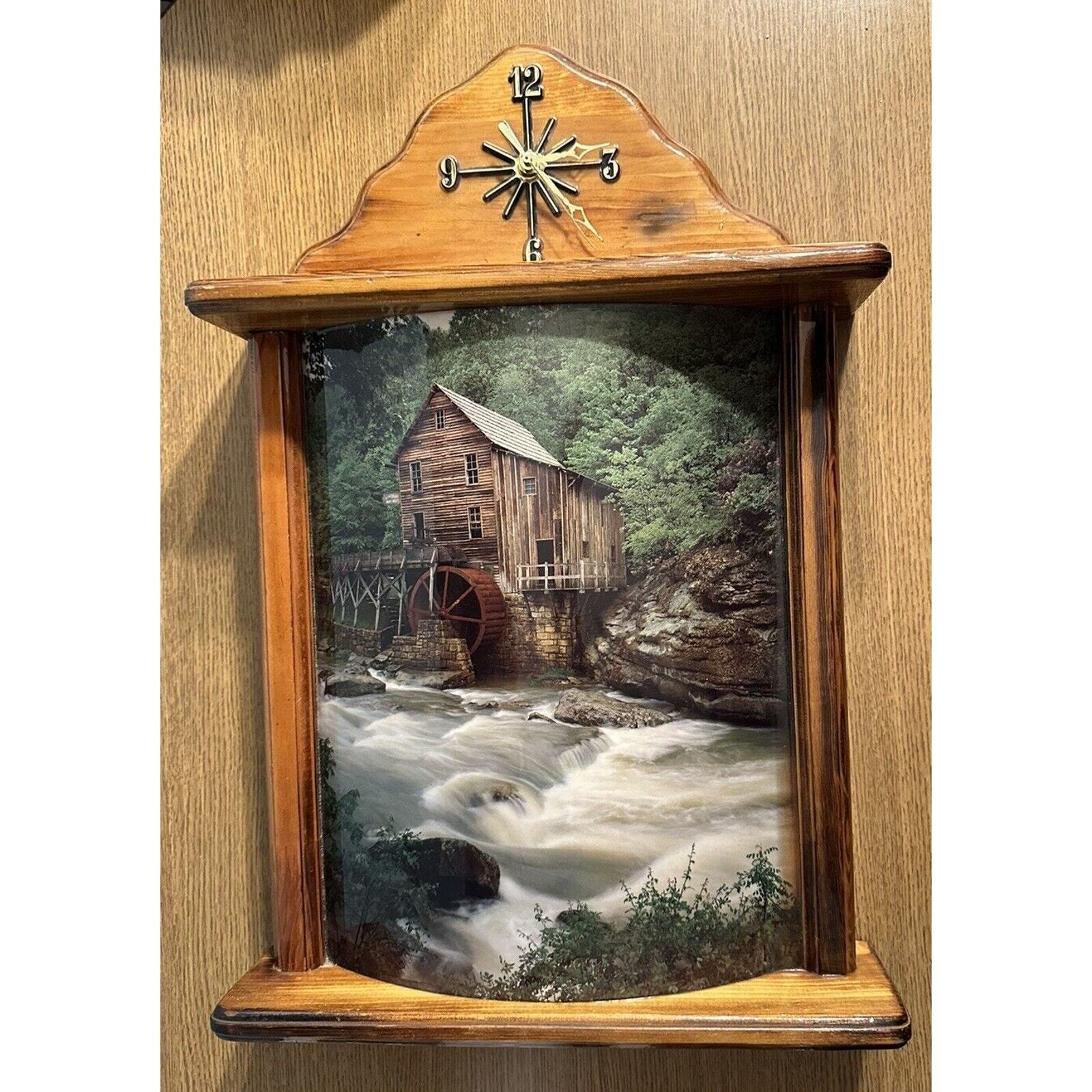 Vintage Wall Clock With Curved Scenic River Picture- Tested And Works