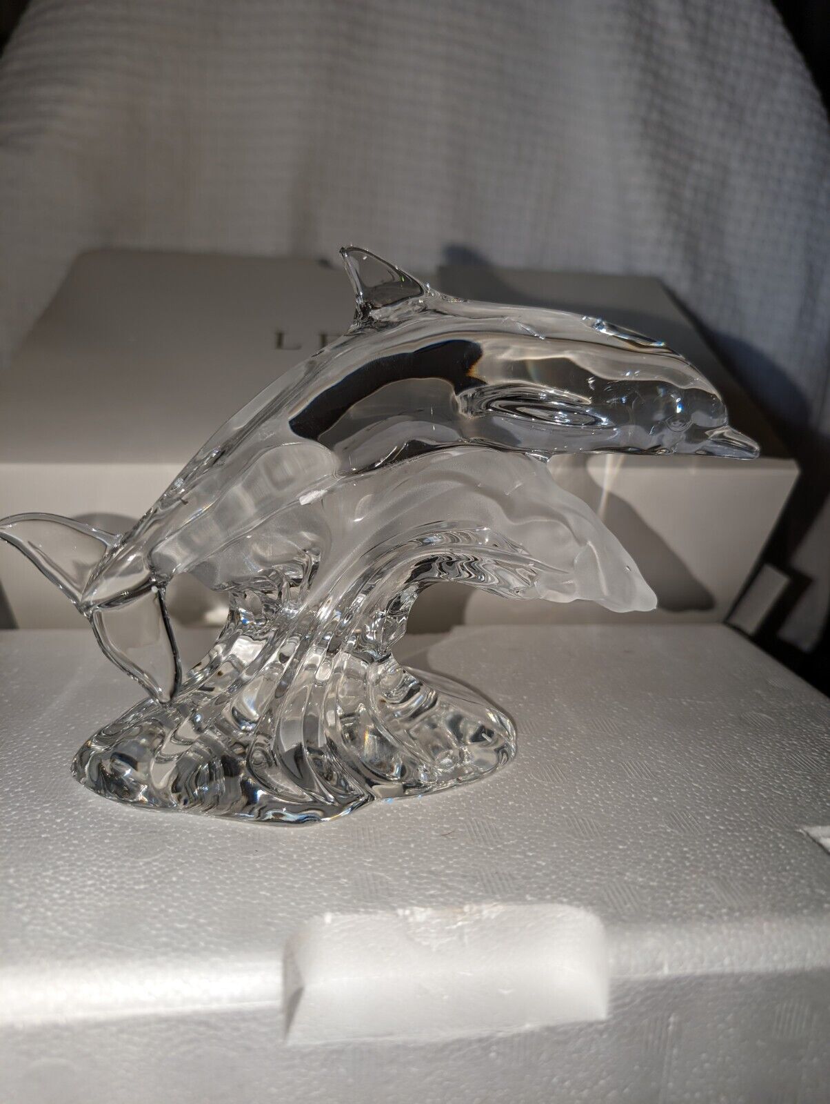 Lenox Fine Crystal Dolphin Jumping out of Wave Vintage Frosted Glass Art 1995 