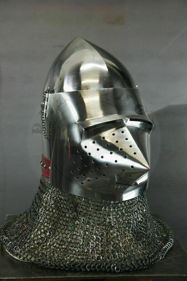 Custom SCA HNB 18 Gauge Steel Medieval Pig Face Bascinet Helmet w Aventail PG58