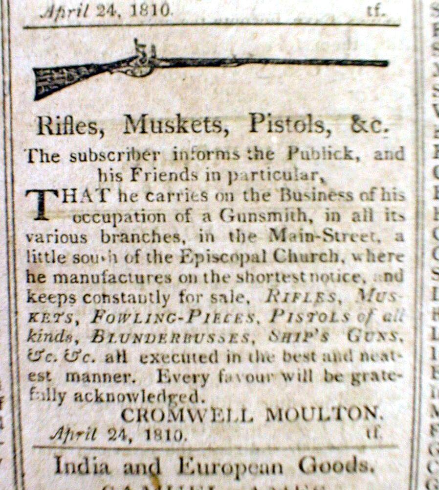 1810 Providence RHODE ISLAND newspaper w/ illustrated GUN Rifle MUSKET Pistol AD