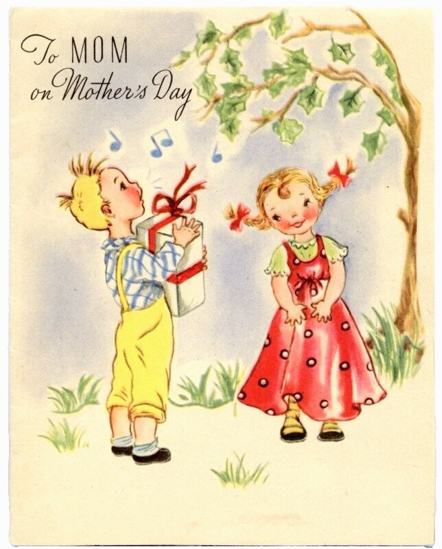 Vtg Mothers Day Card Kids Boy Girl Singing Gee You're Nicest Mom Ever Used 1940s