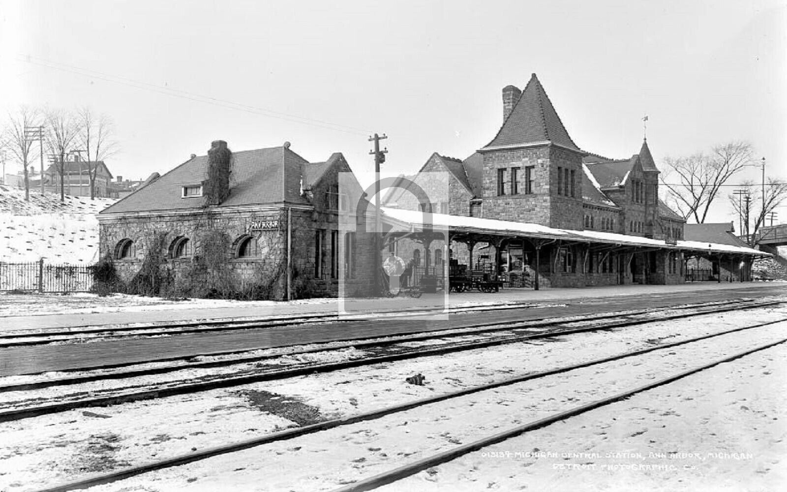 Railroad Train Central Station Depot Ann Arbor Michigan MI Reprint Postcard