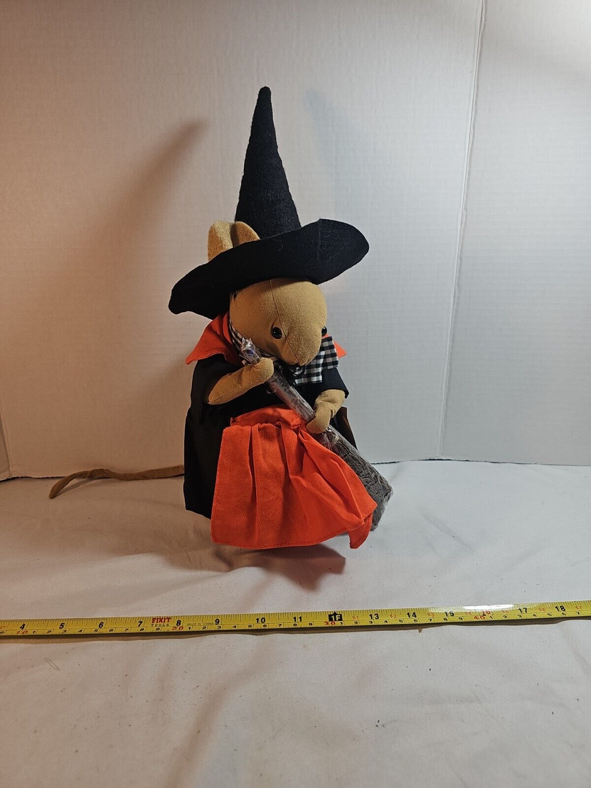 Vintage Overly-Raker Collectible Fabric Halloween Witch Rat With Broom Seasonal 
