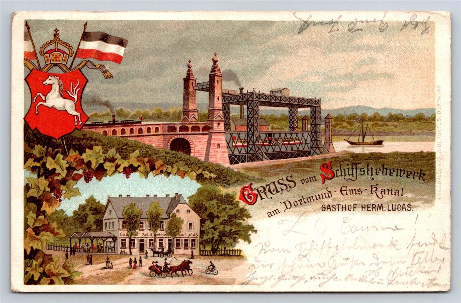 Postcard Germany Gruss vom SchiffhebewerIn Gasthaus Litho Vignettes c1900 AD25
