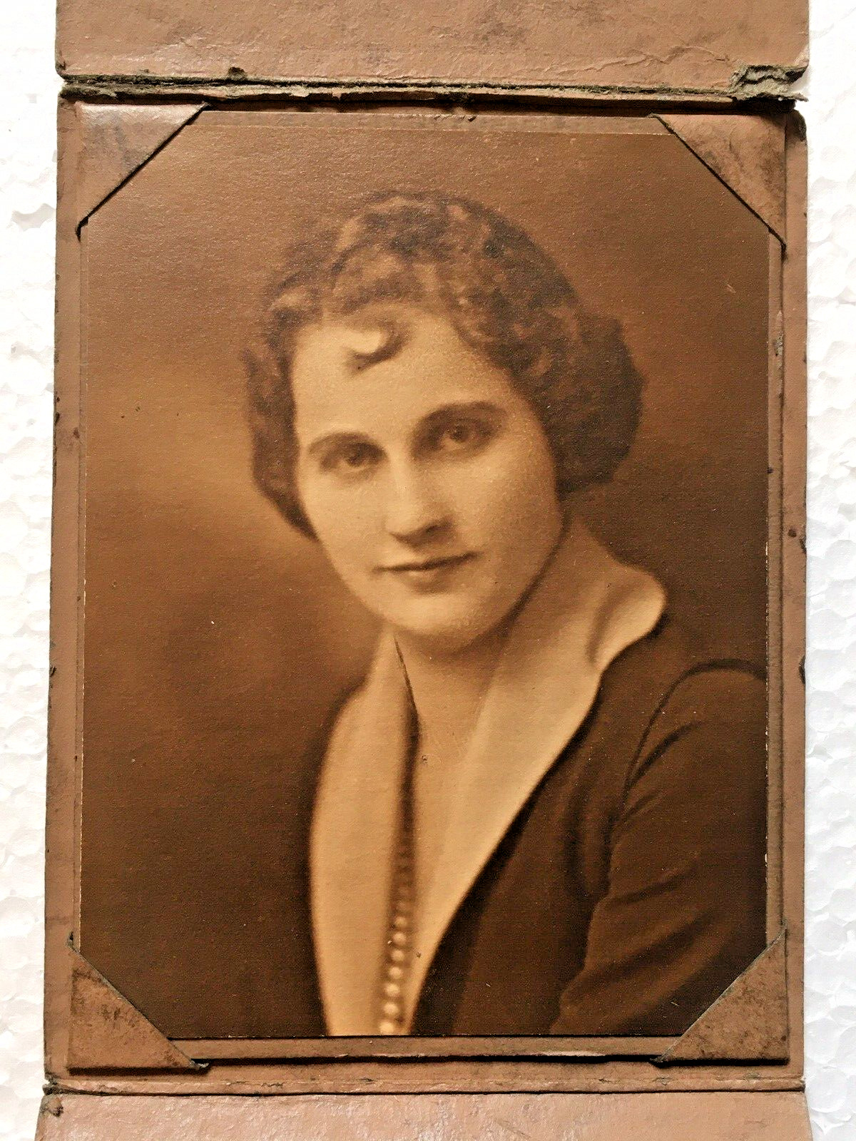Antique Studio Portrait Photo Woman Mysterious Gaze Pearls Sepia Tone Maryland