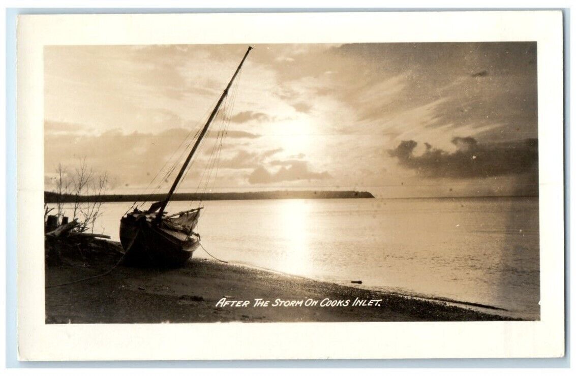 c1940\'s After The Storm Sailboat Cooks Inlet Alaska AK RPPC Photo Postcard