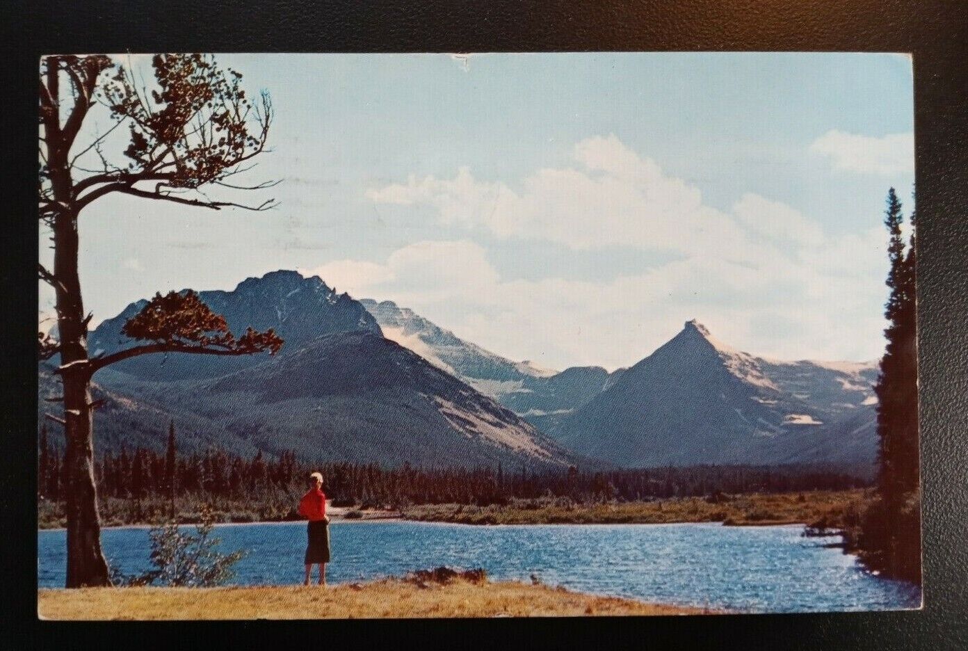 1961 GLACIER NATIONAL PARK Mountain Lake Girl Montana Postcard 
