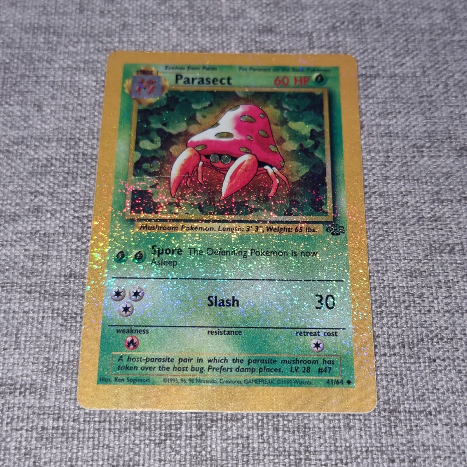 Parasect 41/64 Prism HOLO Jungle Vending Golden Sticker Pokémon Card 90s Sparkle
