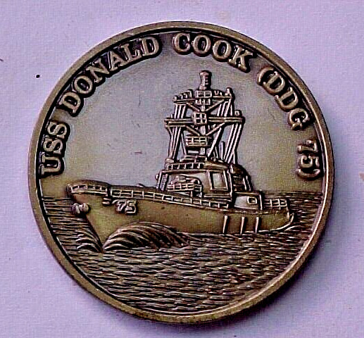 USS DONALD COOK DDG75 COMMISSIONED 12/4/1998 ENAMELED BRONZE 39MM CHALLENGE COIN