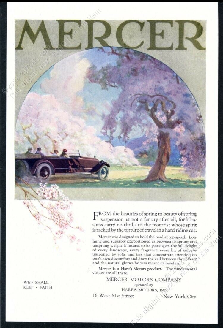 1920 Mercer Motors open touring car color art vintage print ad