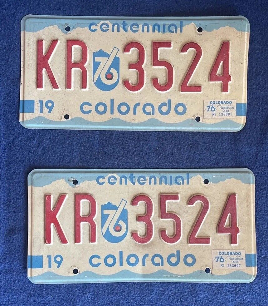 VTG 1976 Colorado Bicentennial Centennial Matching License Plate Collectable Set