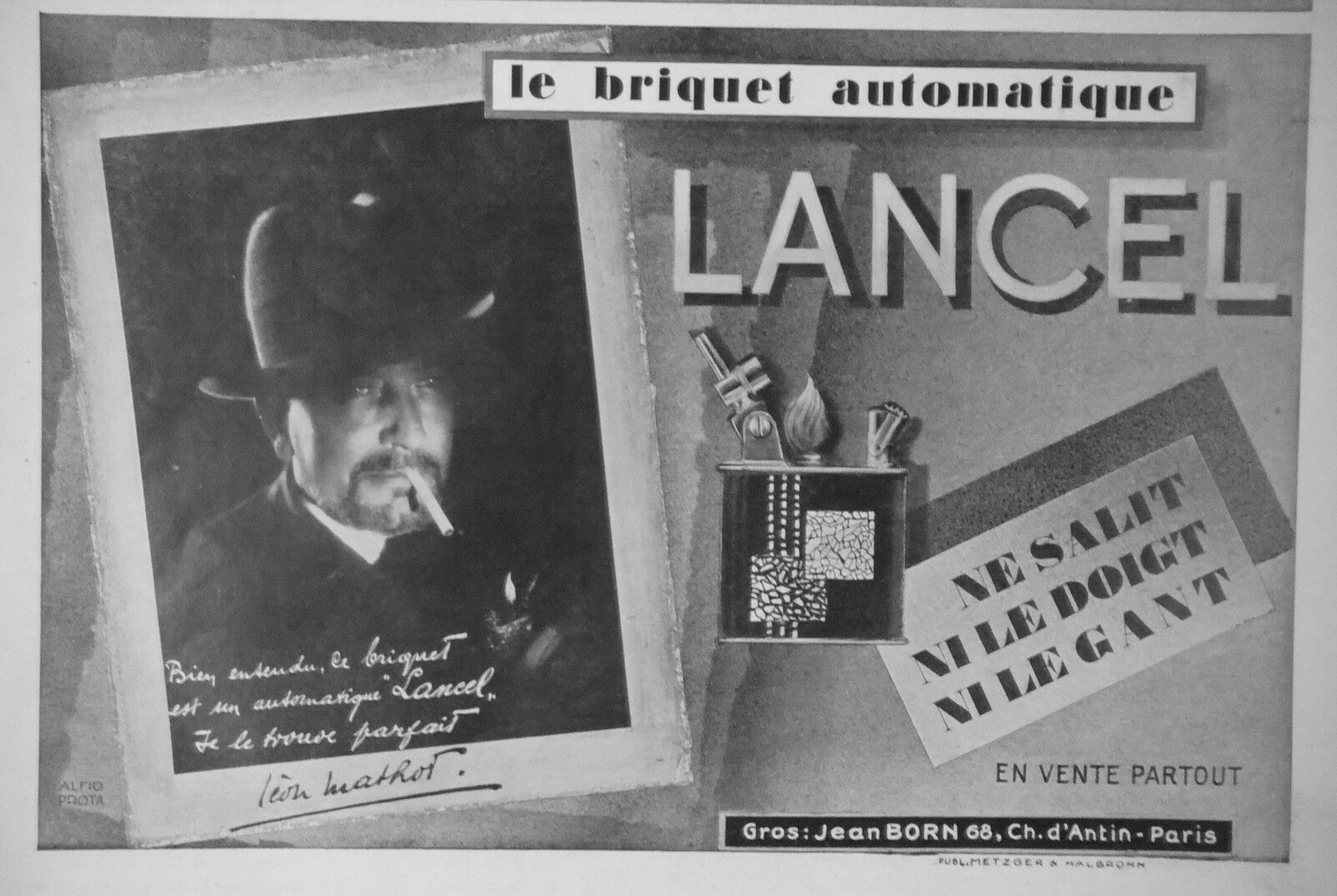 1929 ADVERTISING LANCEL LE LIGHTER AUTOMATIC - JEAN BORN - ADVERTISING
