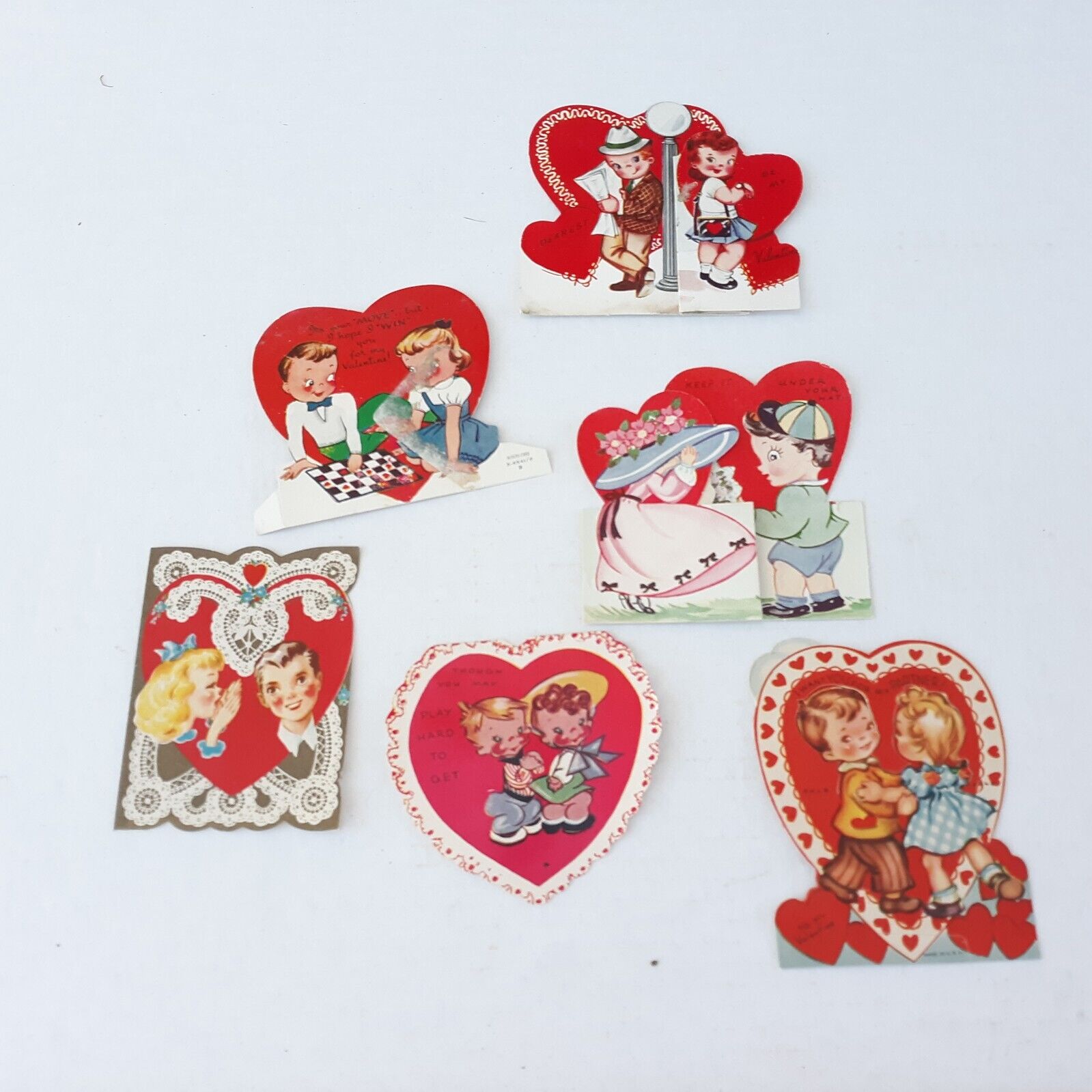 6 Couple Valentine Cards Vintage Kitsch Cute Heart Valentine Day Love
