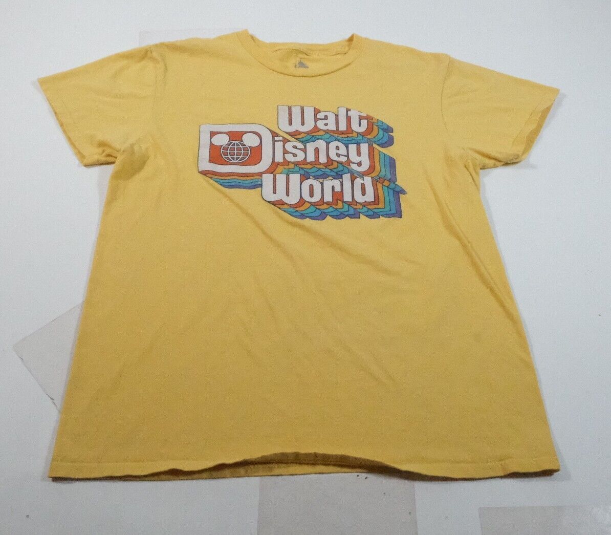 Disney Yellow Retro Walt Disney World Logo Graphic T-Shirt Size M Some Staining