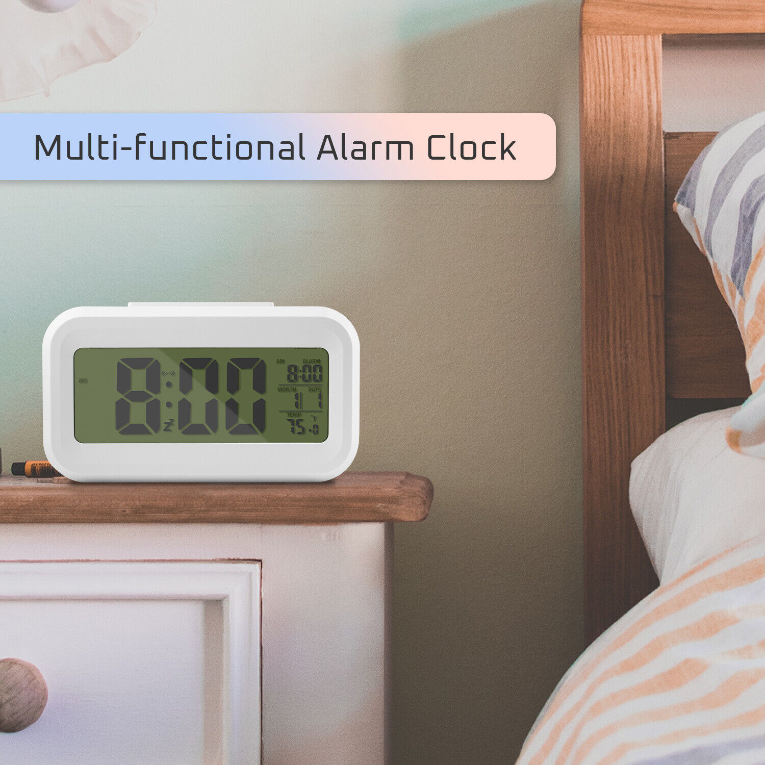 LED/LCD Digital Quiet Alarm Clock Time Temperature Backlight Snooze Clock Decor