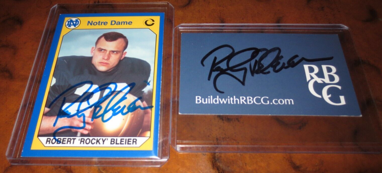 Lot of 2 Rocky Bleier signed autographed cards Steelers Notre Dame Running Back