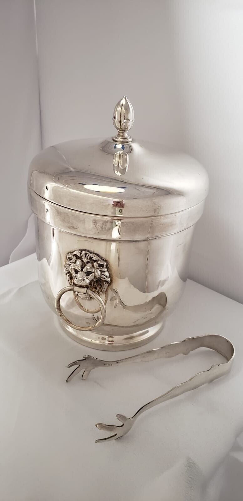 1950s F.B. ROGERS  Lions Head Silverplate Ice Bucket Free Gift  Apollo  Ice Tong