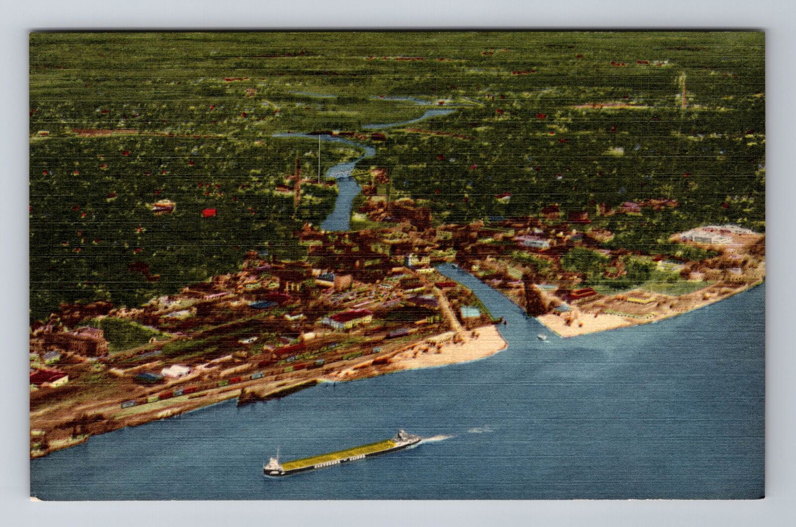Port Huron MI-Michigan, Aerial Business Section, Antique, Vintage Postcard