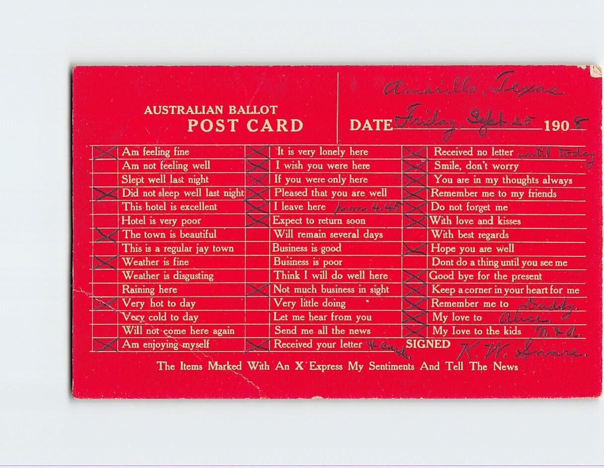 Postcard Australian Ballot Post Card