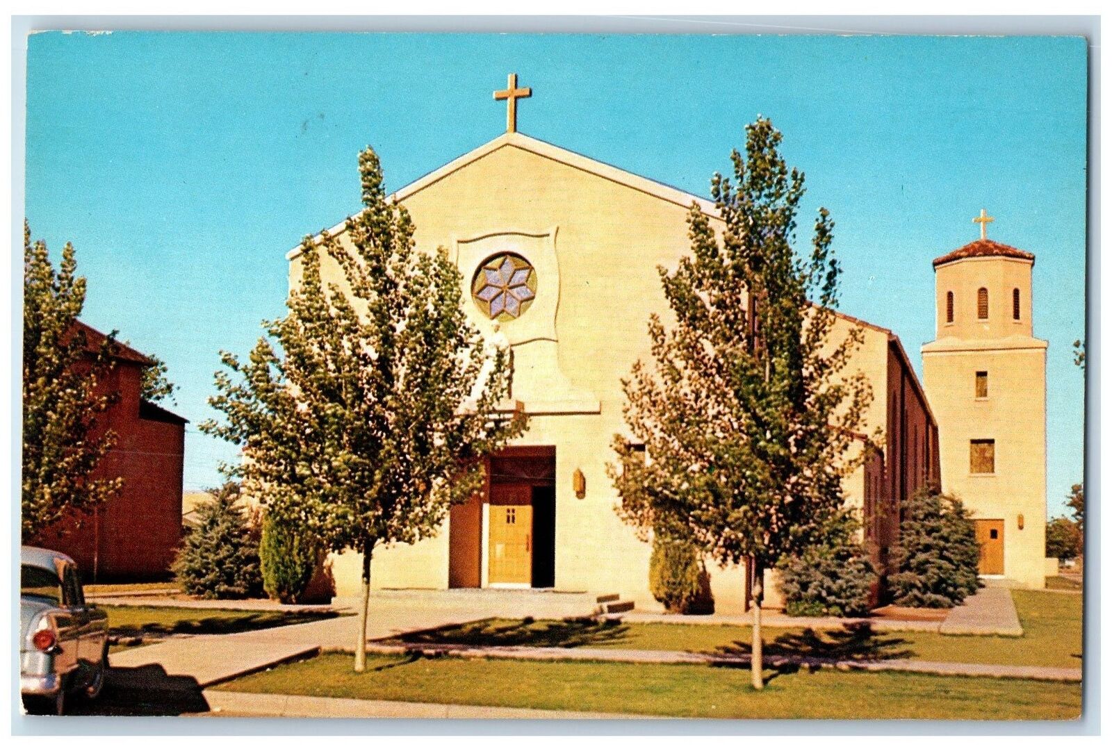 c1940s St. Anne Catholic Church Scene Tucumcari New Mexico NM Unposted Postcard