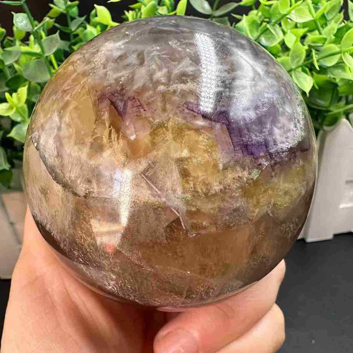 810g Natural golden Fluorite Quartz Sphere Crystal Energy Ball Reiki Healing Gem