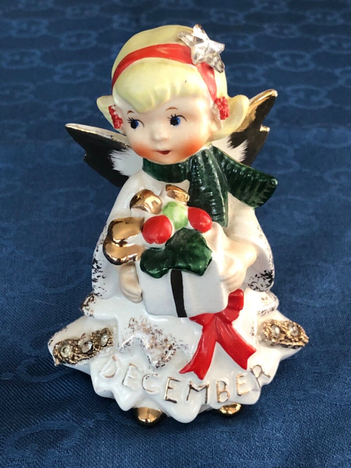 VTG Lefton Christmas Present Dec. Angel Figurine W/Rhinestones 1987J Japan