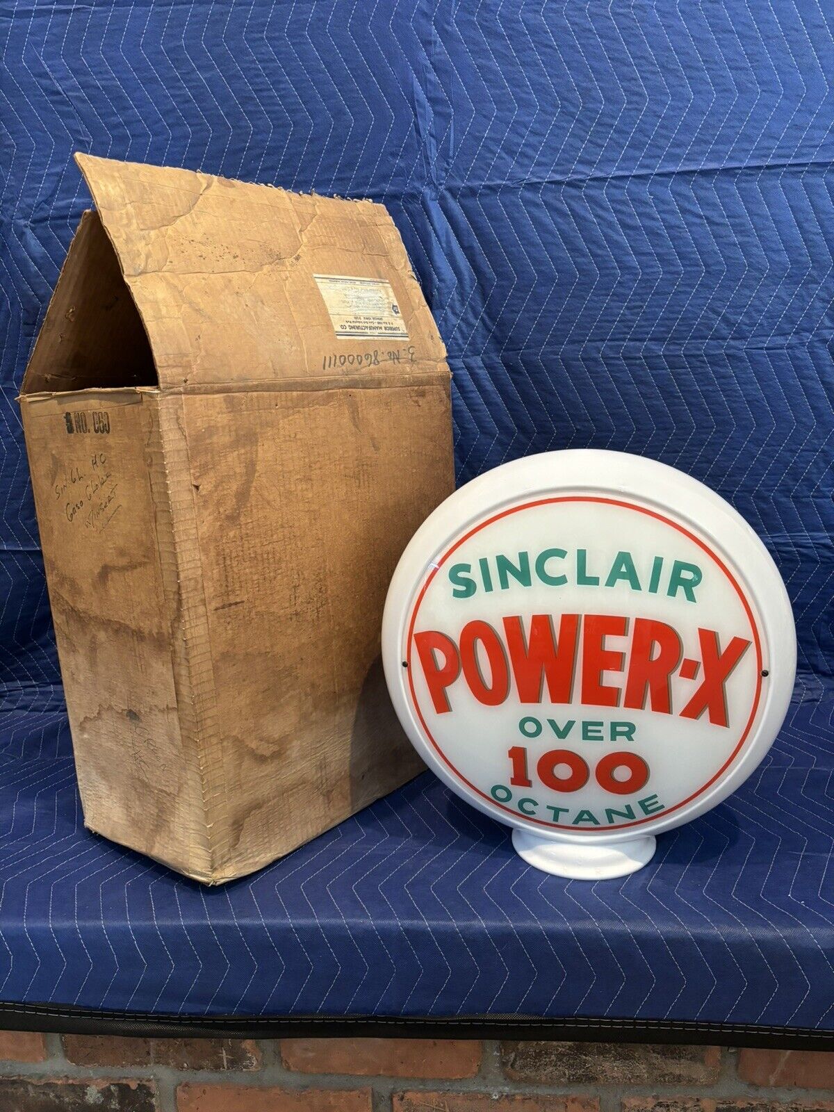 Original NOS Complete Sinclair Power-X 100 Octane Glass Body Gas Pump Globe
