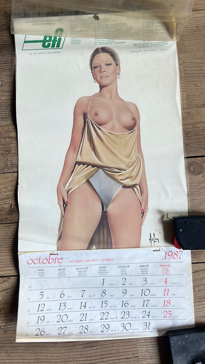 ASLAN Antique Calendar 1987 EFI Pin Up Nu Stip Tease Vintage Eroticism