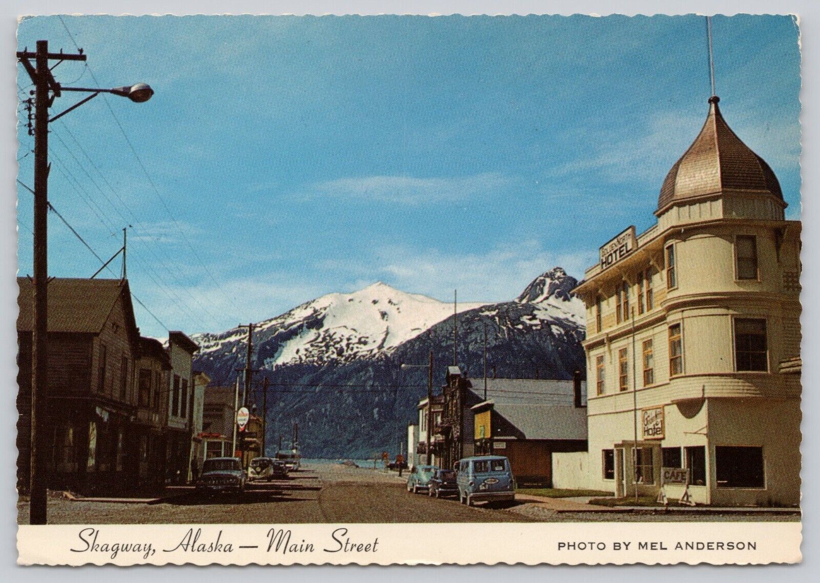 Main Street Skagway AK Alaska, Old Cars, Golden North Hotel Cafe, 4x6 Postcard