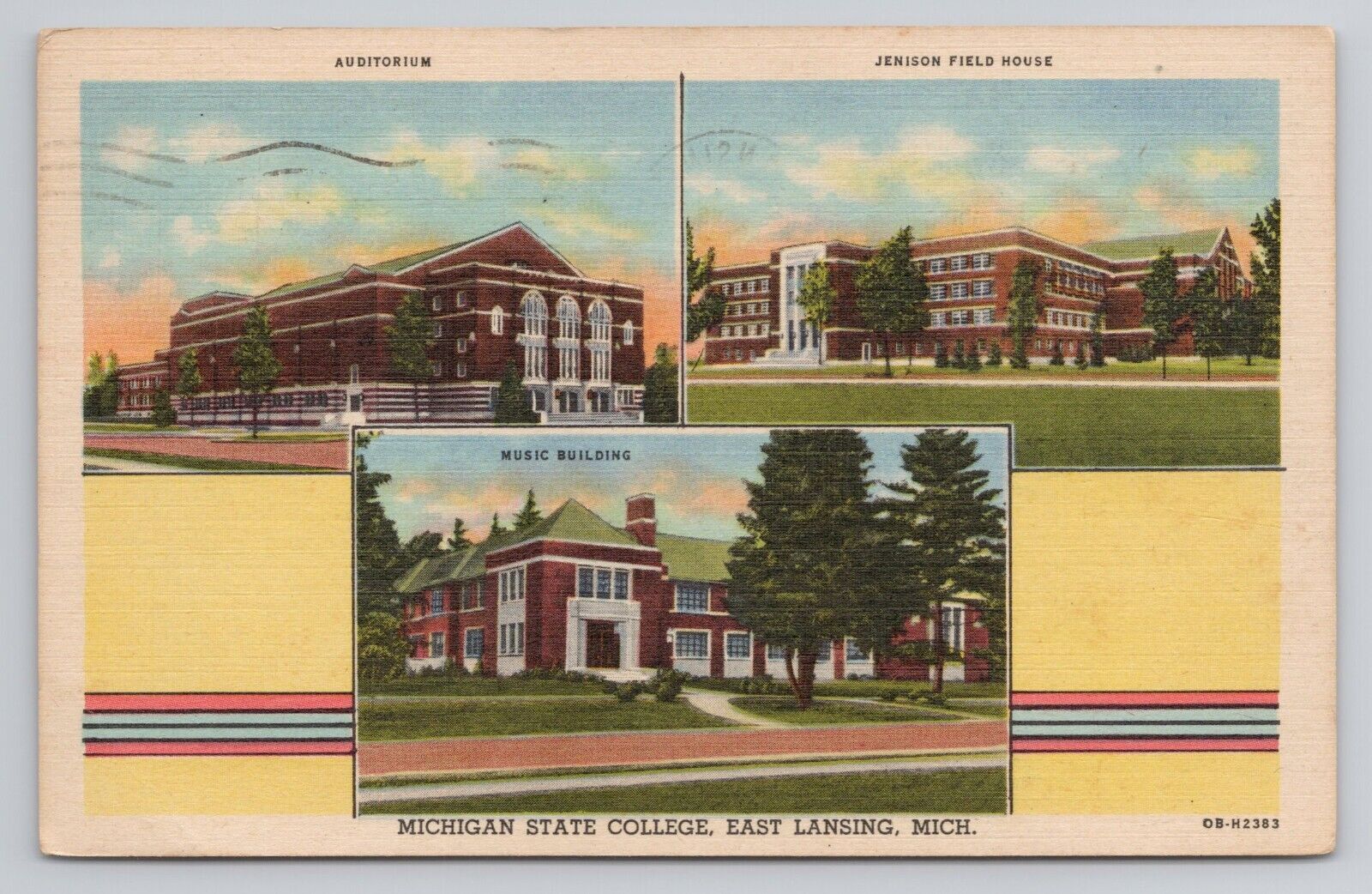 Michigan State College East Lansing Michigan Linen Postcard No 4187