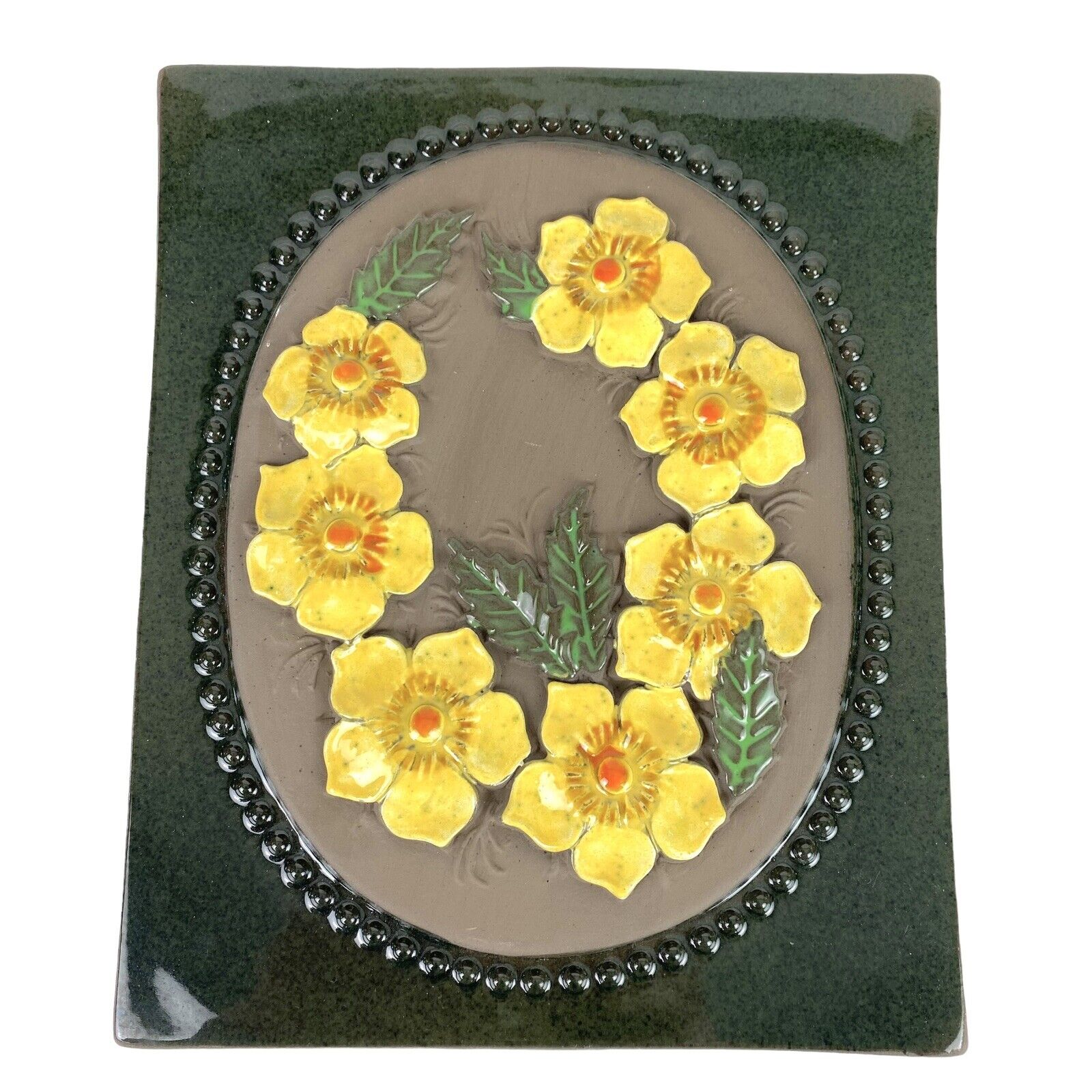 Vintage JIE Gantofta Design By Aimo 821 Wall Plaque Ceramic Yellow Flowers