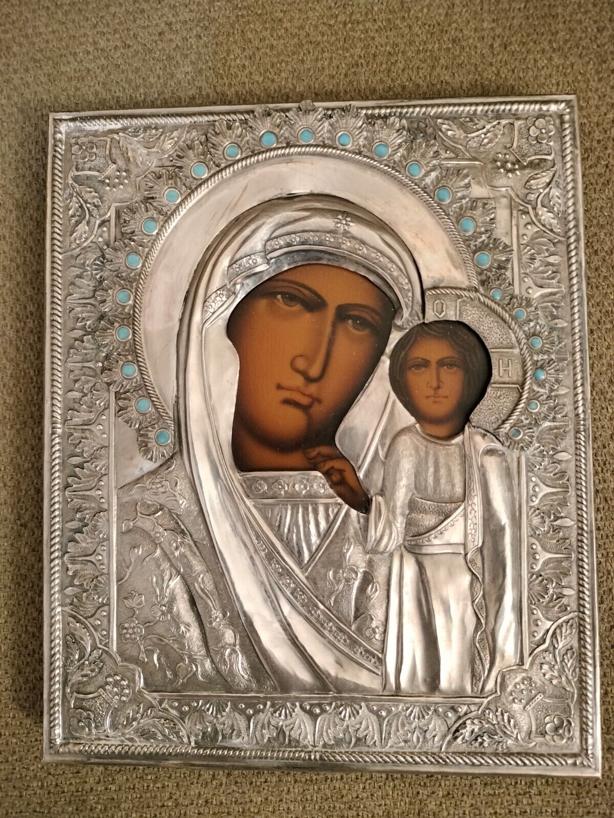 Our Lady of Kazan Orthodox Icon with Riza. Hand Painted. Made in Poland
