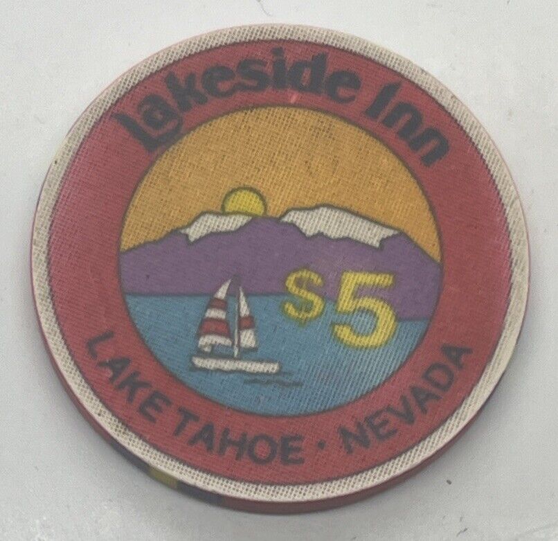 Lakeside Inn Lake Tahoe Nevada NV $5 Chip Ceramic Sailboat 1991